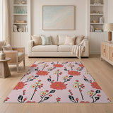 Blush Pink Red Dahlia Floral Rug
