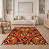 Vibrant Orange Floral Vintage Area Rug