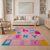 Playful Pink Alphabet Animals Kids Rug