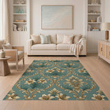 Teal Lily Damask Floral Area Rug