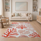 Vibrant Red Coral Reef Seashell Area Rug