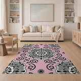 Pink Grey Mandala Floral Area Rug