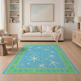 Coastal Starfish Teal Blue Area Rug