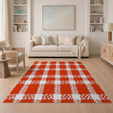 Bold Red White Zigzag Check Area Rug