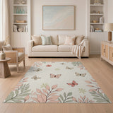 Blush Pink Butterflies Floral Leaves Rug