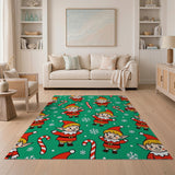 Festive Cartoon Elves Candy Canes Area Rug