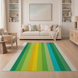 Vibrant Green Yellow Teal Striped Area Rug