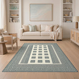 Blue Greek Key Geometric Area Rug