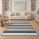 Black Grey Horizontal Stripe Geometric Area Rug