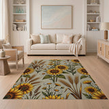 Vintage Sunflower Daisy Wheat Floral Rug