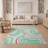 Mint Green Hot Pink Swirl Abstract Area Rug