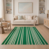 Bold Green and Ivory Vertical Stripe Area Rug