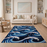 Dynamic Ocean Waves Blue Area Rug