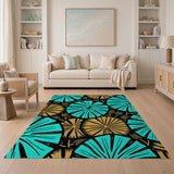 Teal Gold Fan Leaf Area Rug