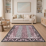 Pink Leopard Print Vintage Border Area Rug