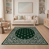 Green Diamond Field Rug with Ornate Border