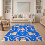 Whimsical Squirrel Rainbow Blue Kids Area Rug
