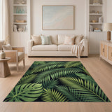 Coastal Beach Lush Green Monstera Palm Leaf Area Rug
