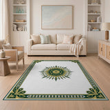 Ornate Green Gold Sunburst Area Rug