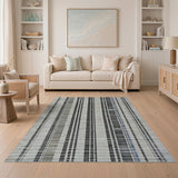 Grey Vertical Striped Woven Area Rug