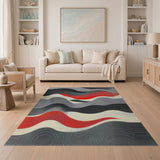 Wavy Stripe Abstract Area Rug in Grey Red