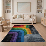 Vibrant Rainbow Arcs Geometric Modern Area Rug