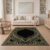 Ornate Gold Art Deco Border Area Rug