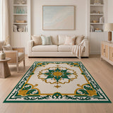 Ornate Green Gold Medallion Persian Rug