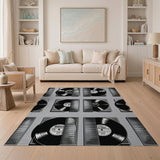 Retro Vinyl Records Black White Area Rug