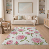 Pink Pink Roses Floral Pattern Area Rug