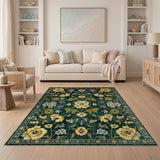 Teal Golden Floral Vintage Area Rug