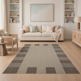 Beige Brown Woven Grid Area Rug
