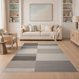 Modern Grey Woven Block Stripe Area Rug