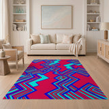 Vibrant Red Teal Geometric Zigzag Area Rug