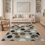 Whimsical Mushroom Polka Dot Grey Area Rug