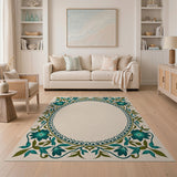 Traditional Persian Elegant Teal Floral Border Area Rug