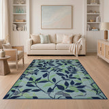 Teal Navy Leaf Pattern Area Rug