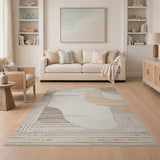 Beige Abstract Curved Area Rug