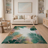 Gold Foil Monstera Palm Leaf Area Rug