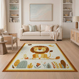 Adorable Cartoon Lion Area Rug with Moon Plants