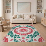 Vibrant Red Sunburst Floral Area Rug