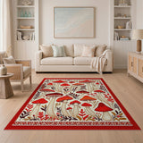 Floral Vintage Red Whimsical Red Mushroom Forest Area Rug