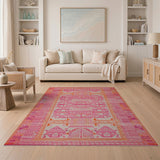 ODIKA Washable Geometric Tribal Pink & Orange Low Pile Area Rug