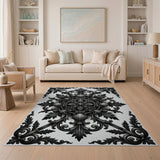 Ornate Baroque Medallion Black White Area Rug