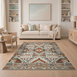 Southwestern Geometric Area Rug in Rust Grey