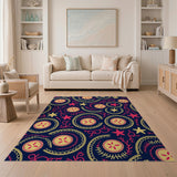 Navy Pie Slice Star Swirl Pattern Area Rug