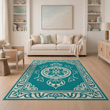 Ornate Teal Medallion Persian Rug
