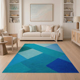 Teal Blue Geometric Modern Area Rug