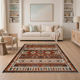Orange Terracotta Grey Southwestern Geometric Rug