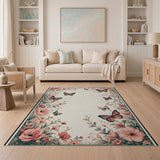 Vintage Pink Peony Monarch Butterfly Rug